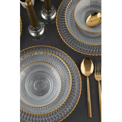 12-teiliges Ess-Set, transparent/goldfarben, aus Glas