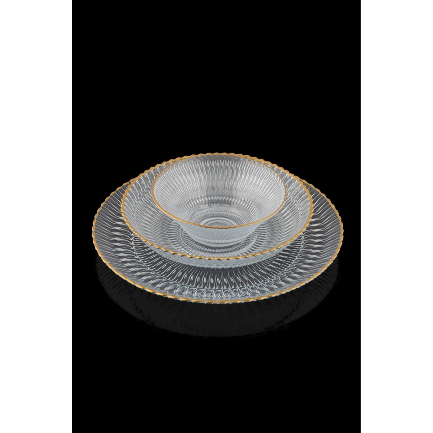 12-teiliges Ess-Set, transparent/goldfarben, aus Glas