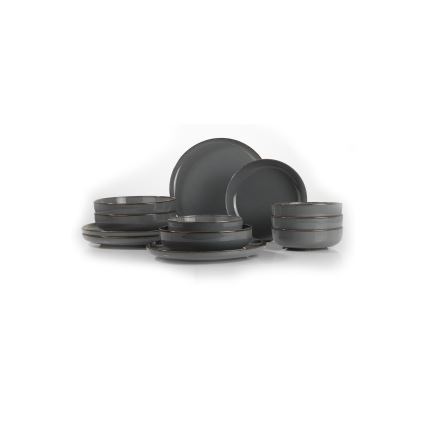 12-teiliges Speiseservice, grau/Porzellan