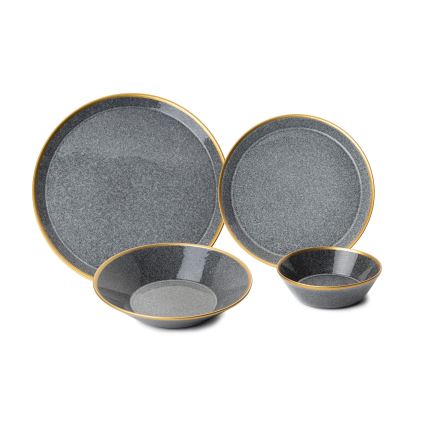 16-teiliges Geschirrset Anthrazit/Gold, Porzellan