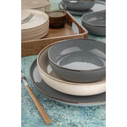 16-teiliges Geschirrset, grau/beige, Porzellan