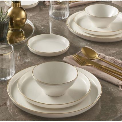16-teiliges Tafelservice, beige/gold, Porzellan