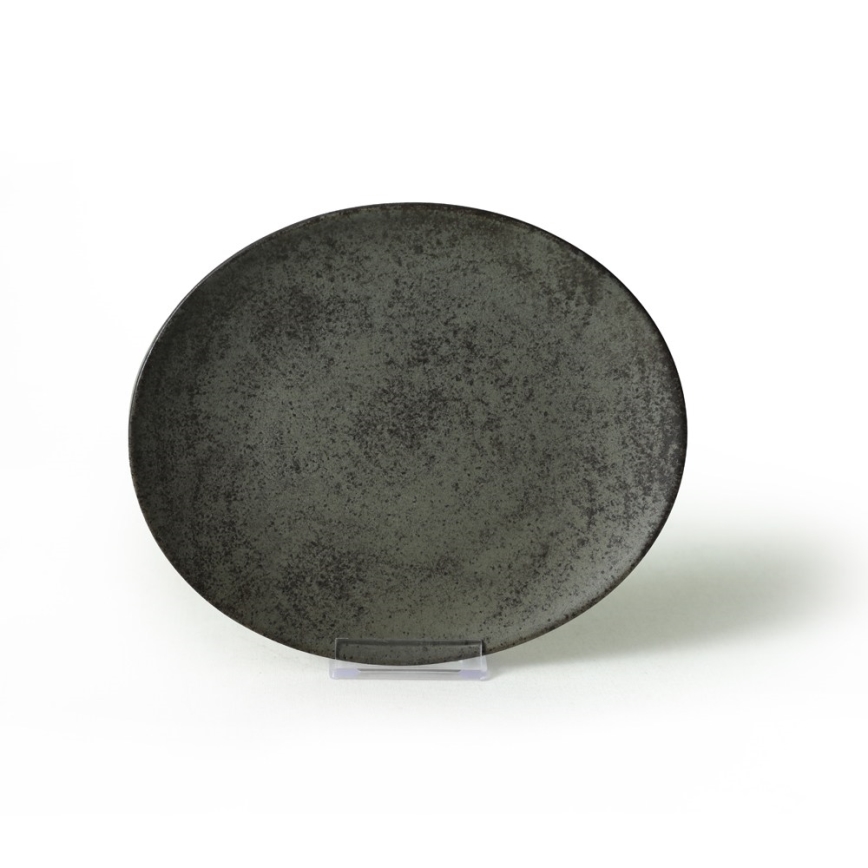 18-teiliges Geschirrset, Anthrazit/Grün, aus Steingut