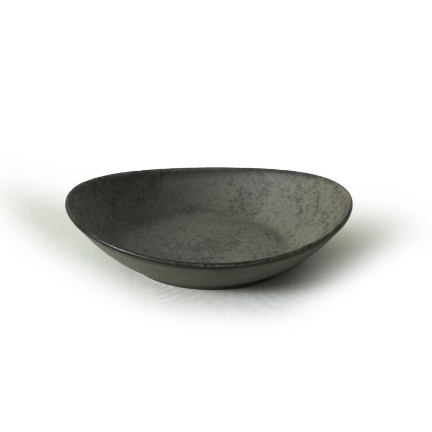 18-teiliges Geschirrset, Anthrazit/Grün, aus Steingut