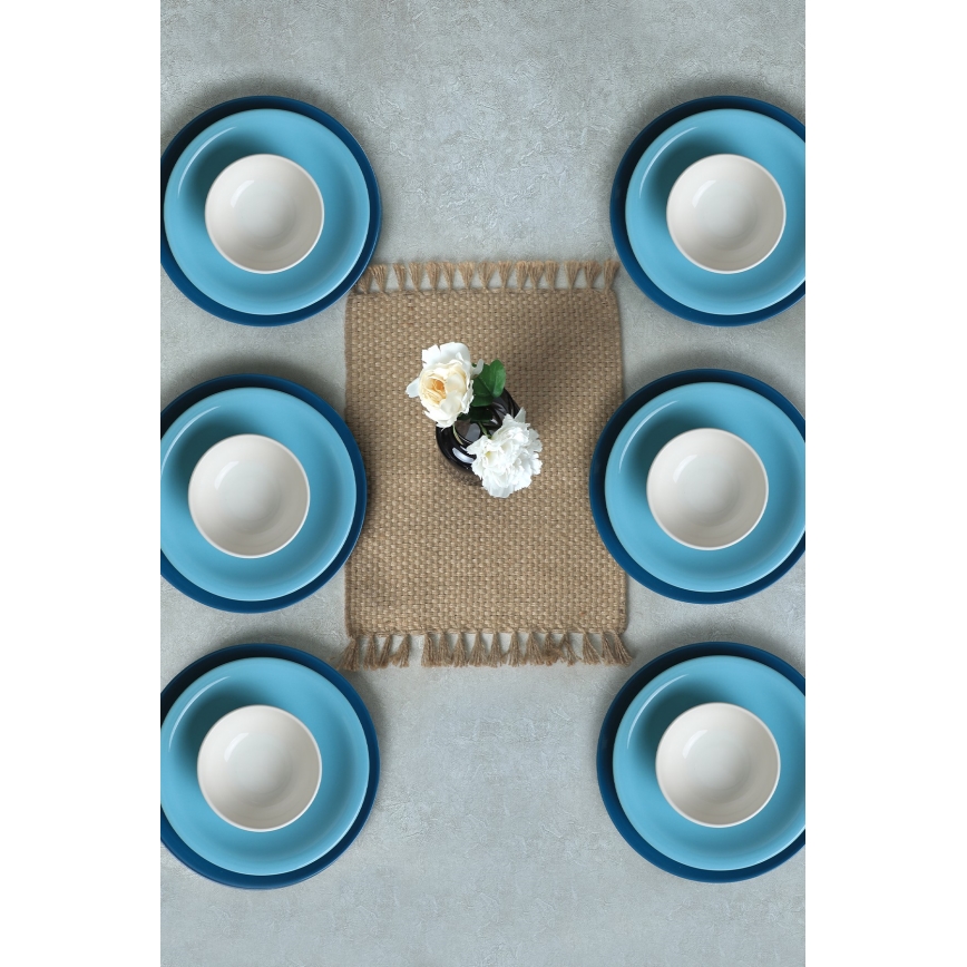 18-teiliges Geschirrset aus Keramik, blau/weiß