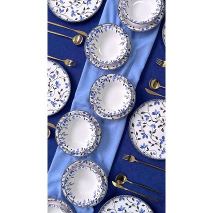 18-teiliges Geschirrset, blau/weiß, Keramik