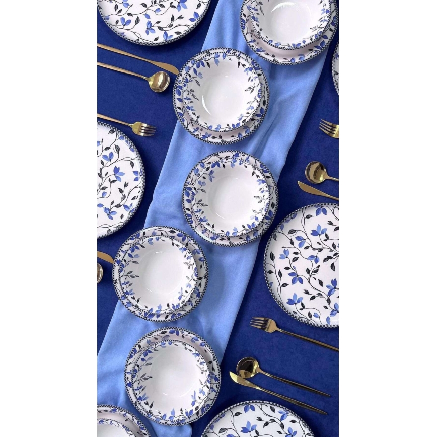 18-teiliges Geschirrset, blau/weiß, Keramik