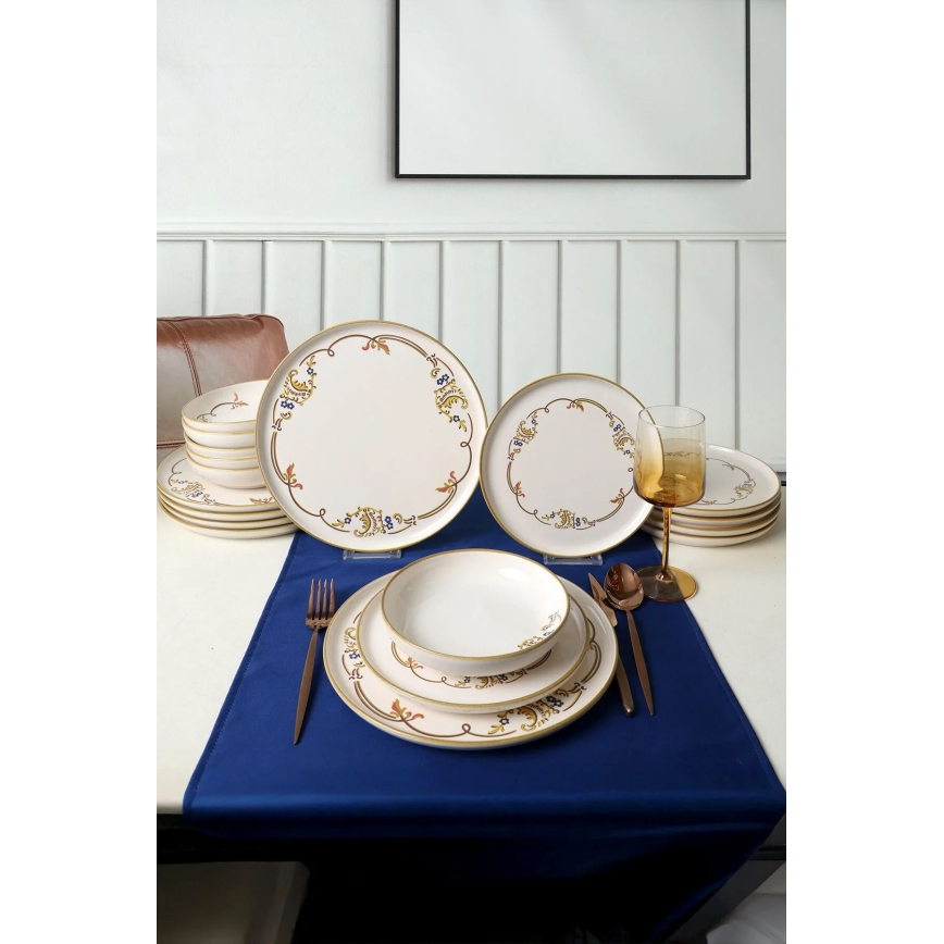 18-teiliges Geschirrset creme/gold/Keramik