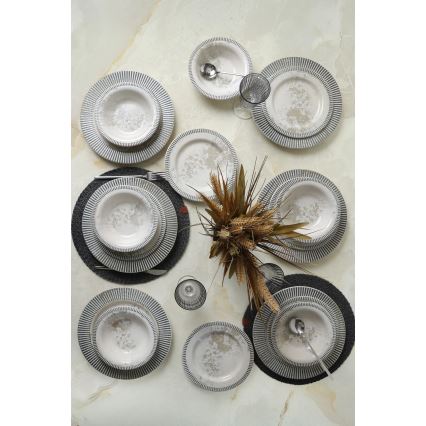 18-teiliges Geschirrset grau/creme/Keramik