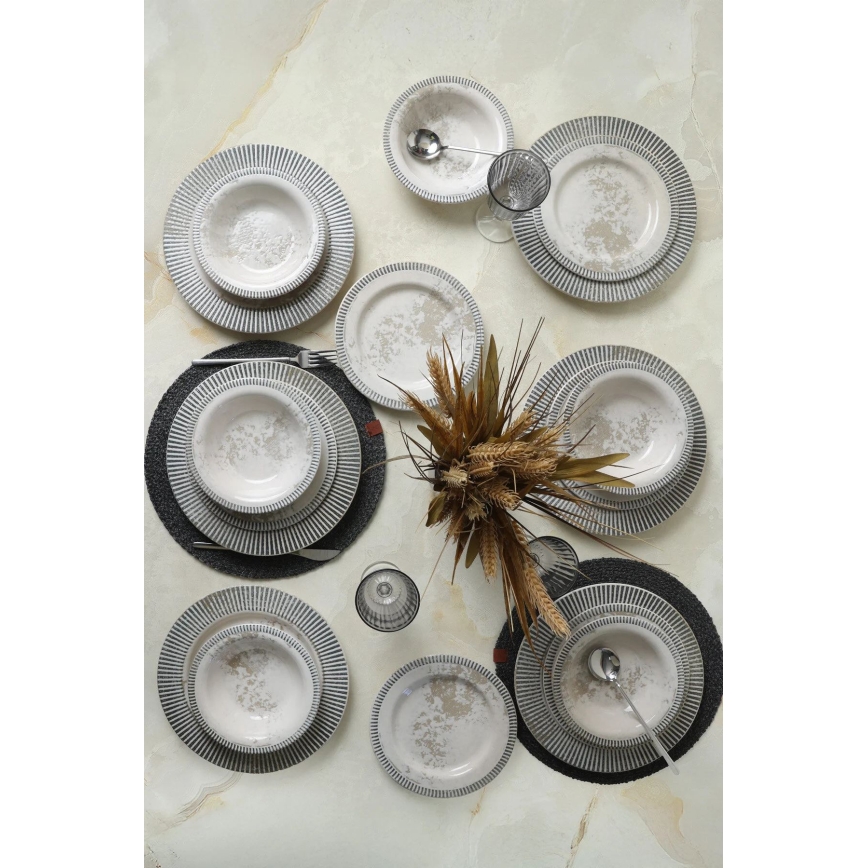 18-teiliges Geschirrset grau/creme/Keramik