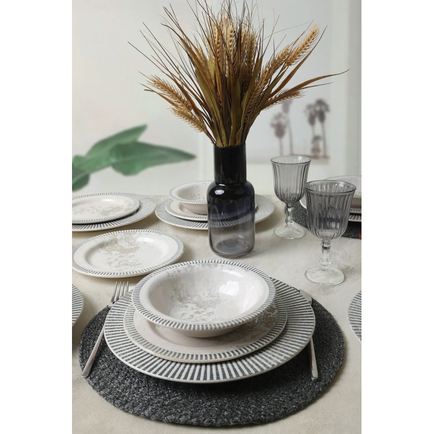 18-teiliges Geschirrset grau/creme/Keramik