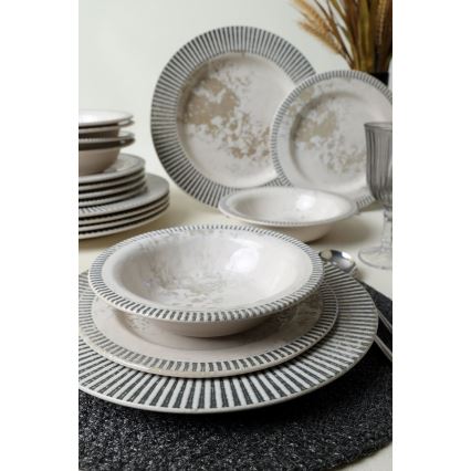 18-teiliges Geschirrset grau/creme/Keramik