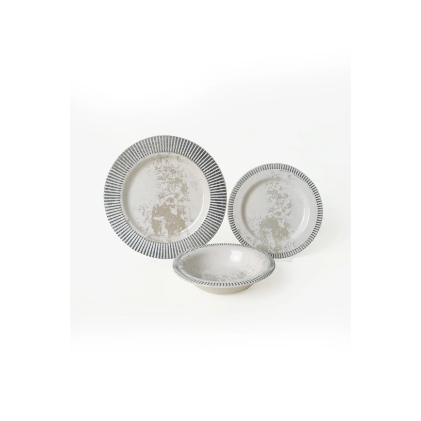 18-teiliges Geschirrset grau/creme/Keramik