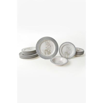 18-teiliges Geschirrset grau/creme/Keramik