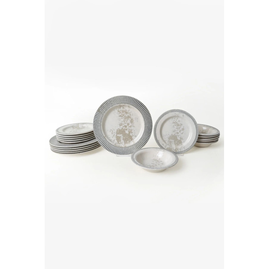 18-teiliges Geschirrset grau/creme/Keramik
