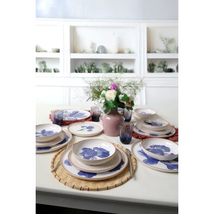 18-teiliges Keramik-Geschirr, weiß/blau/beige