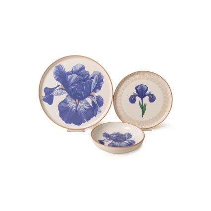 18-teiliges Keramik-Geschirr, weiß/blau/beige