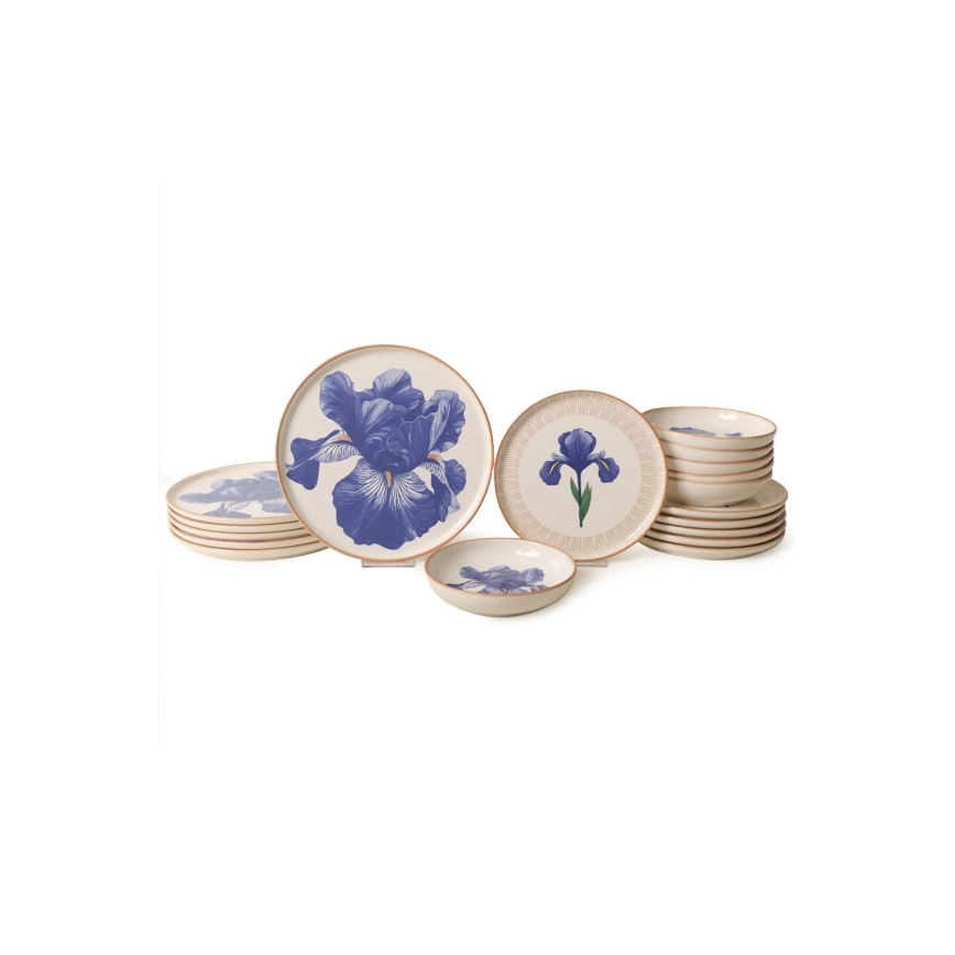 18-teiliges Keramik-Geschirr, weiß/blau/beige