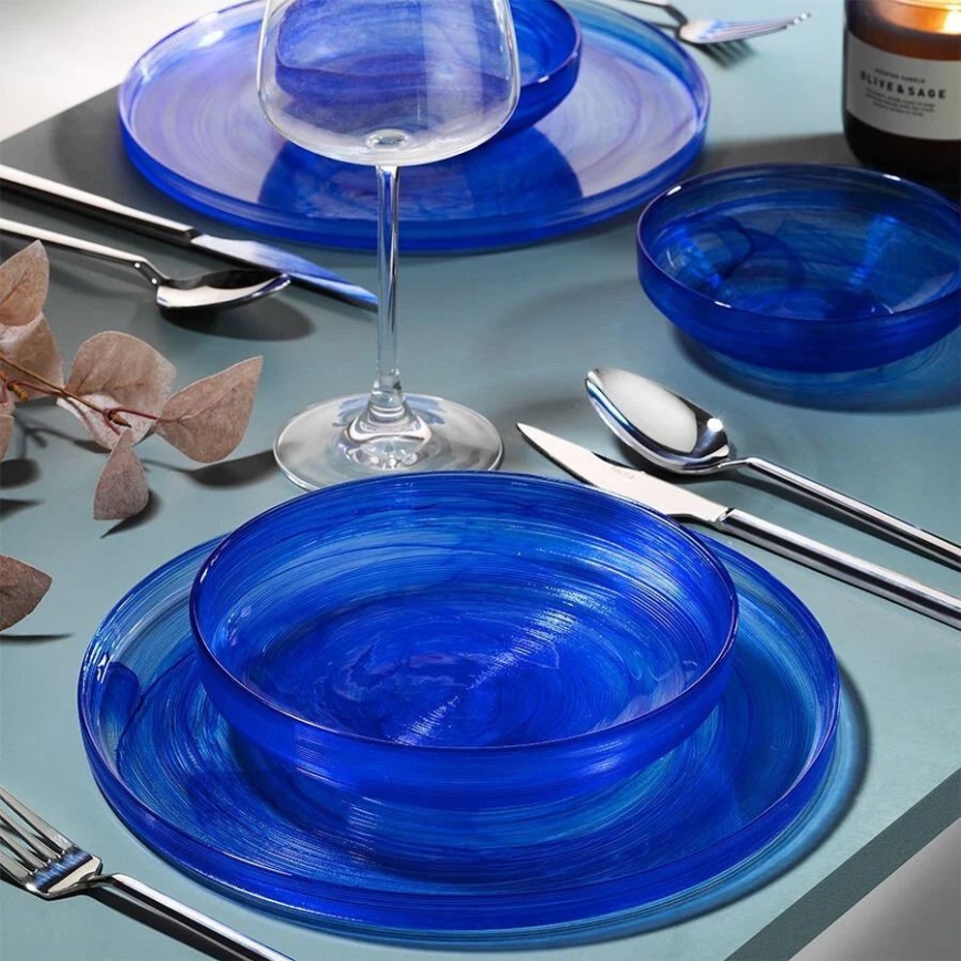 18-teiliges Tafelservice, blau/Glas