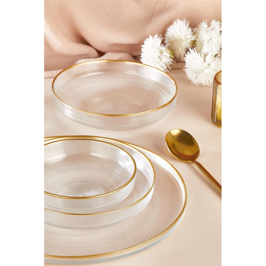 18-teiliges Tafelservice transparent/gold/Glas