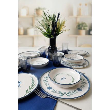 18-teiliges Tafelservice, weiß/blau/grün, Keramik