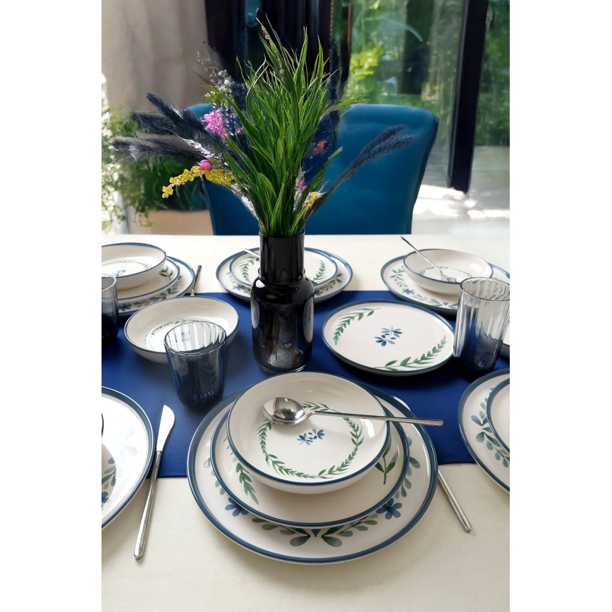 18-teiliges Tafelservice, weiß/blau/grün, Keramik