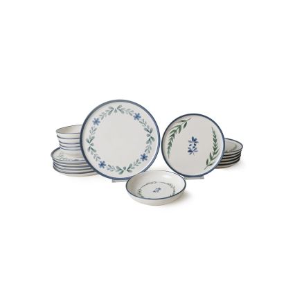 18-teiliges Tafelservice, weiß/blau/grün, Keramik