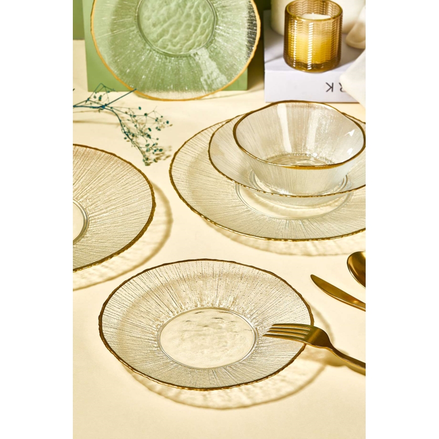 24-teiliges Ess-Set, transparent/goldfarben, Glas