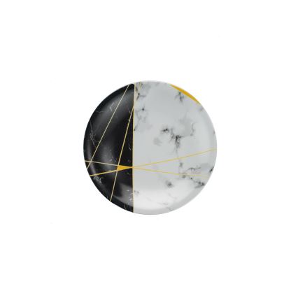 24-teiliges Essgeschirr aus Porzellan, schwarz/weiß/gold