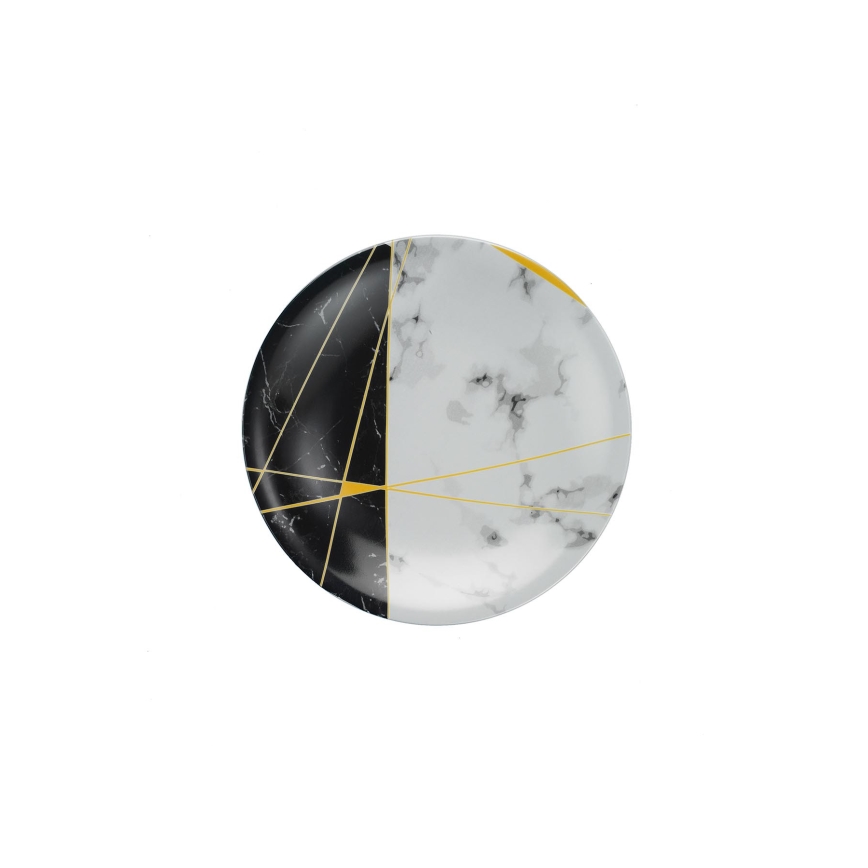 24-teiliges Essgeschirr aus Porzellan, schwarz/weiß/gold