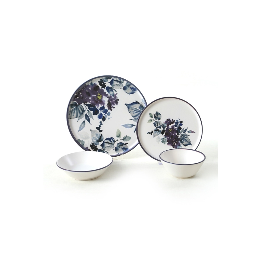 24-teiliges Essgeschirr-Set, weiß/blau, Keramik
