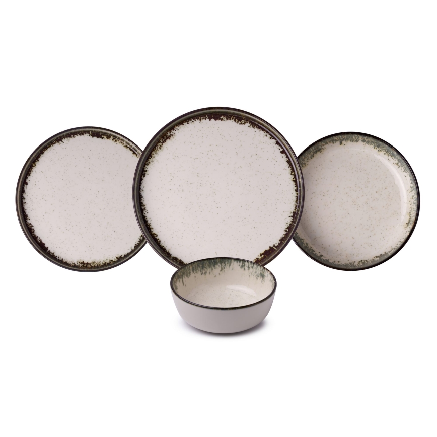 24-teiliges Essservice aus Porzellan, weiß/braun