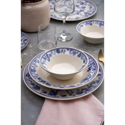 24-teiliges Essservice, weiß/blau, aus Keramik