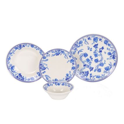 24-teiliges Essservice, weiß/blau, aus Keramik