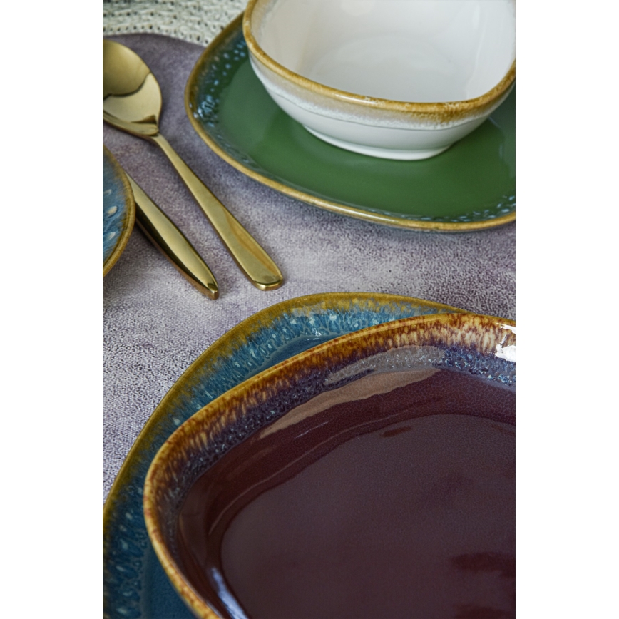 24-teiliges, farbenfrohes Geschirrset aus Steinzeug