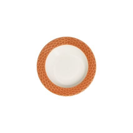 24-teiliges Geschirrset aus Porzellan, weiß/orange