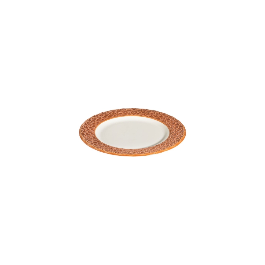 24-teiliges Geschirrset aus Porzellan, weiß/orange