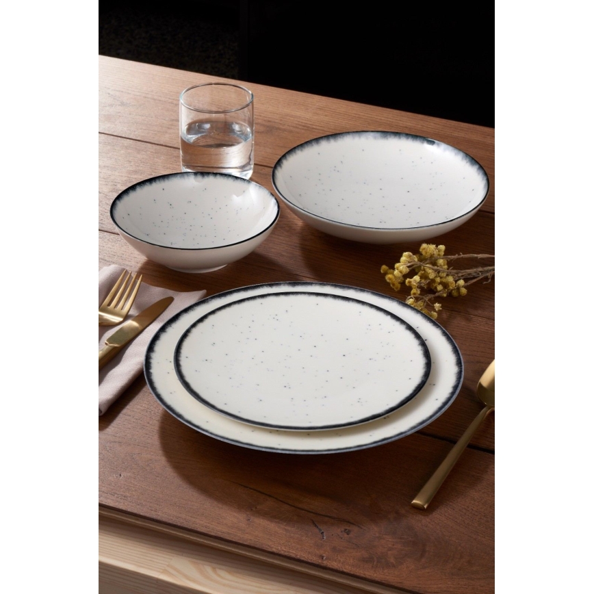 24-teiliges Geschirrset aus Porzellan, weiß/schwarz