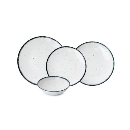 24-teiliges Geschirrset aus Porzellan, weiß/schwarz