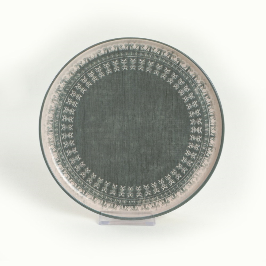 24-teiliges Geschirrset, beige/grün, aus Steinzeug