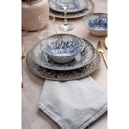 24-teiliges Geschirrset, blau/braun, Keramik