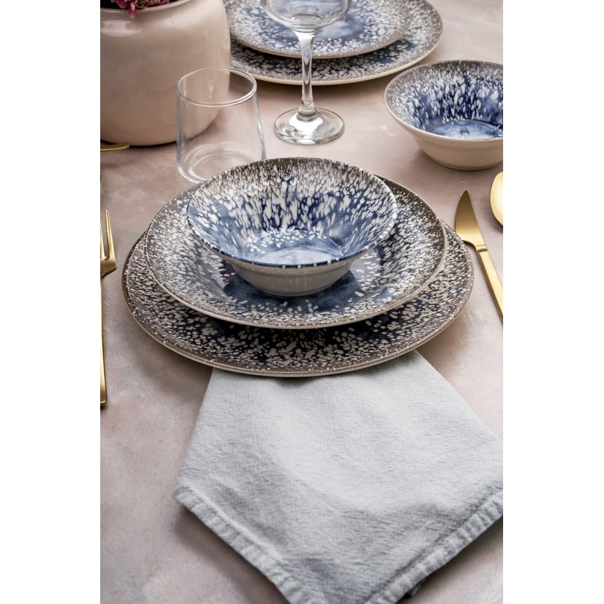 24-teiliges Geschirrset, blau/braun, Keramik