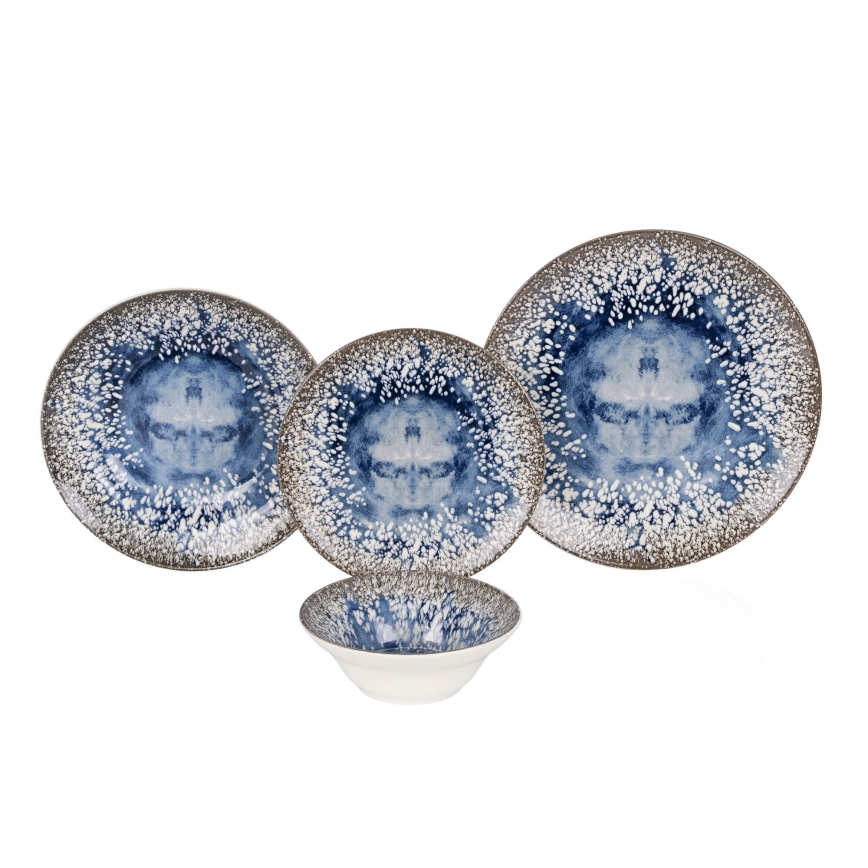 24-teiliges Geschirrset, blau/braun, Keramik