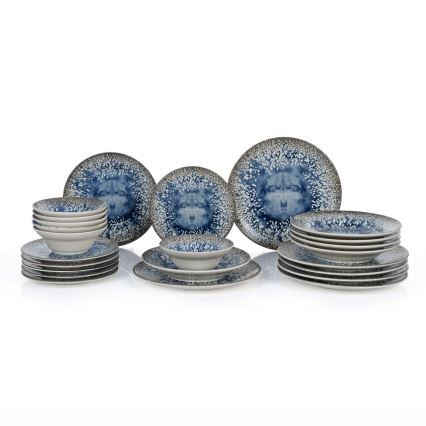 24-teiliges Geschirrset, blau/braun, Keramik