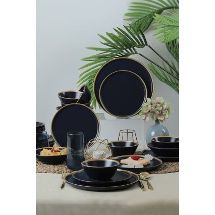 24-teiliges Geschirrset, blau/gold, Keramik