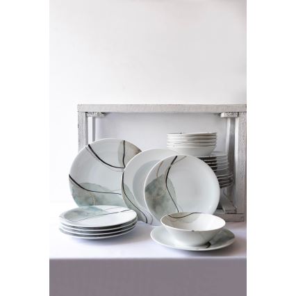 24-teiliges Geschirrset, grau/grün, Porzellan