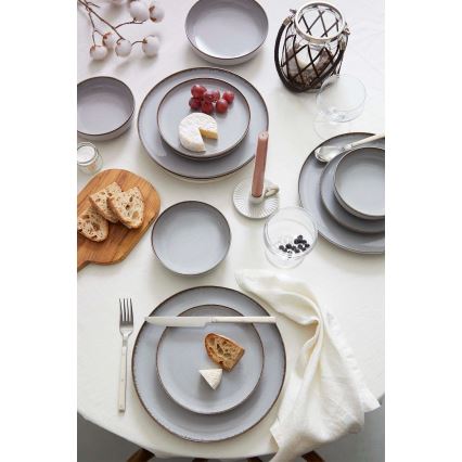 24-teiliges Geschirrset, grau/Porzellan