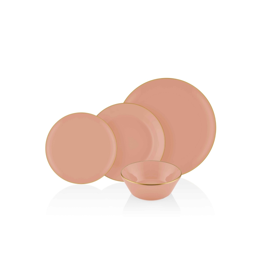 24-teiliges Geschirrset, lachsfarben/gold, aus Keramik