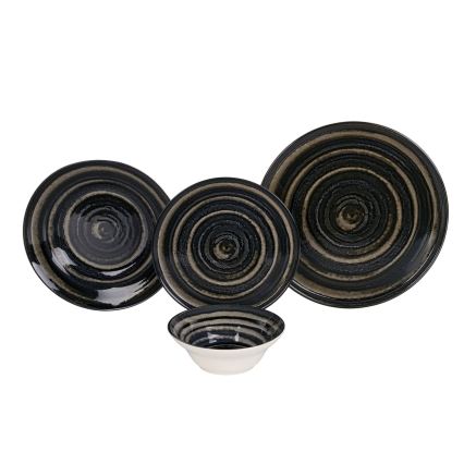 24-teiliges Geschirrset schwarz/braun/Keramik