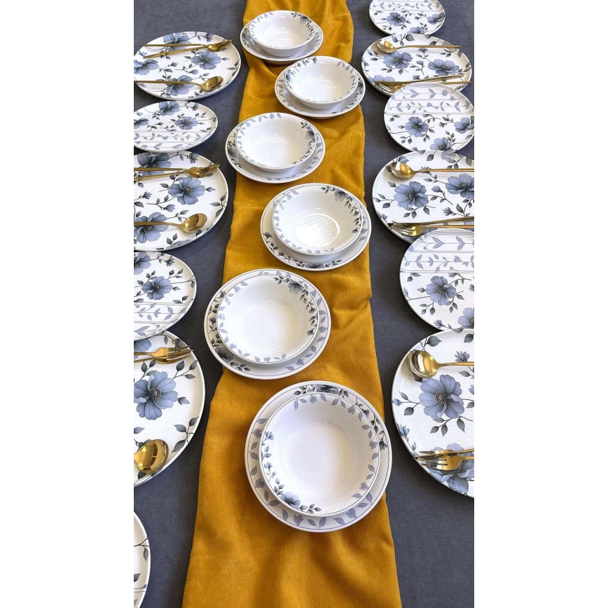 24-teiliges Geschirrset, weiß/blau, Keramik